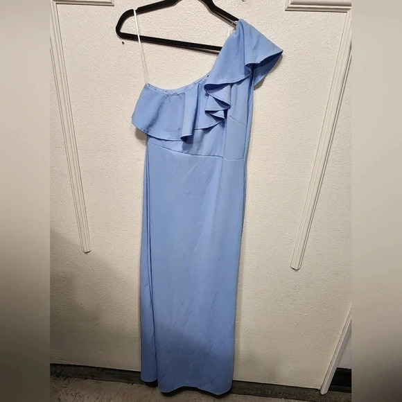 Lulus Last Forever Powder Blue One-Shoulder Ruffle Maxi Dress Wedding Party Prom - Picture 6 of 10